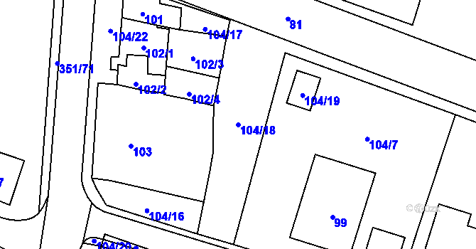 Parcela st. 104/18 v KÚ Dyjákovičky, Katastrální mapa