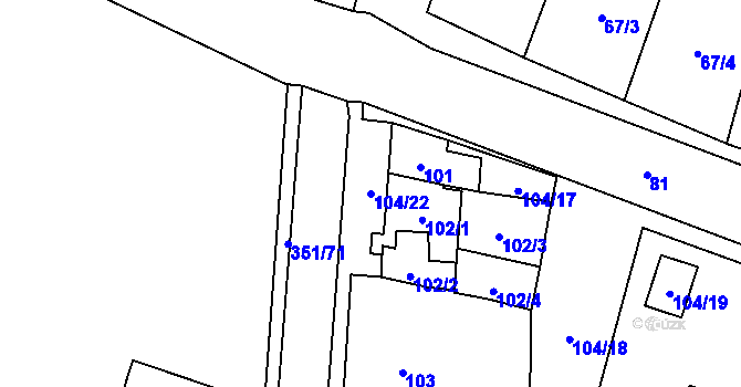 Parcela st. 104/22 v KÚ Dyjákovičky, Katastrální mapa