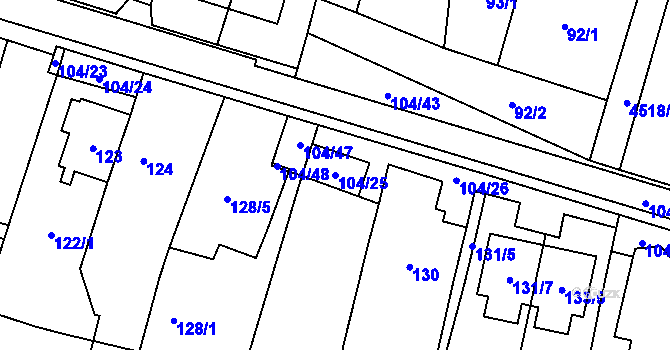 Parcela st. 104/25 v KÚ Dyjákovičky, Katastrální mapa