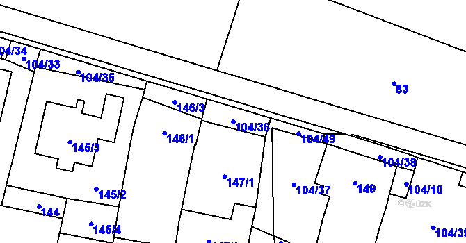 Parcela st. 104/36 v KÚ Dyjákovičky, Katastrální mapa