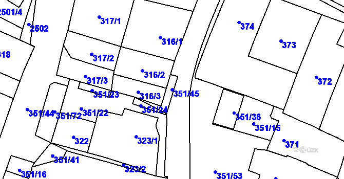 Parcela st. 351/45 v KÚ Dyjákovičky, Katastrální mapa