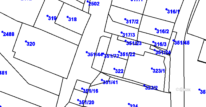 Parcela st. 351/72 v KÚ Dyjákovičky, Katastrální mapa