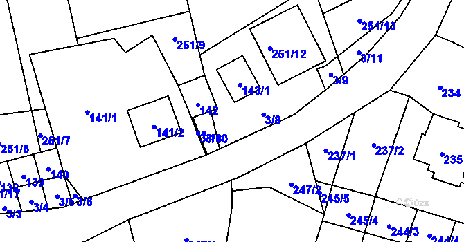 Parcela st. 3/8 v KÚ Dyje, Katastrální mapa