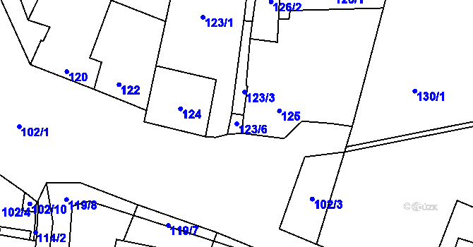 Parcela st. 123/6 v KÚ Dyje, Katastrální mapa
