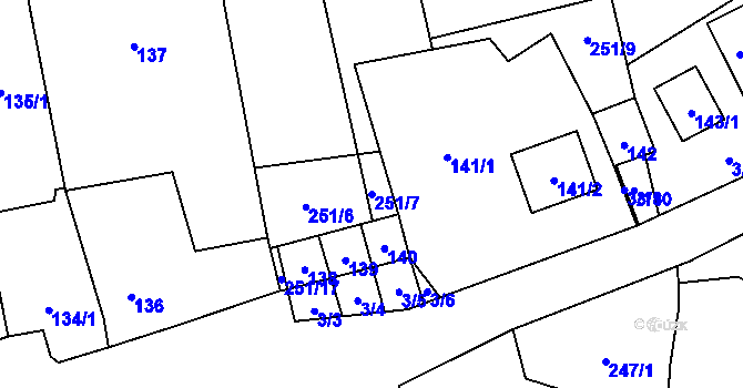 Parcela st. 251/7 v KÚ Dyje, Katastrální mapa