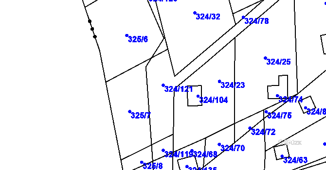 Parcela st. 324/121 v KÚ Dyje, Katastrální mapa