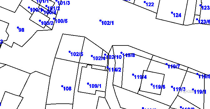 Parcela st. 102/10 v KÚ Dyje, Katastrální mapa