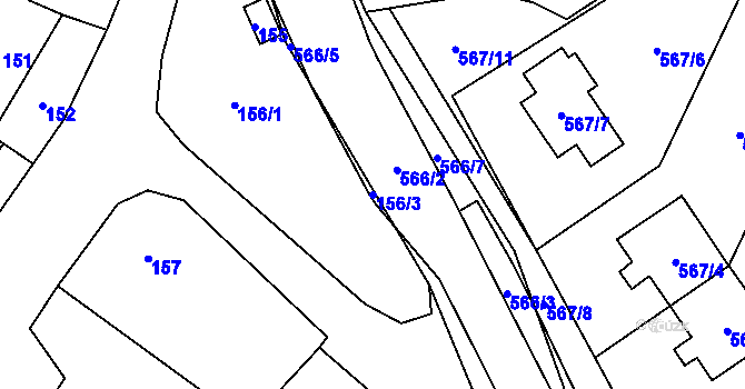 Parcela st. 156/3 v KÚ Dyje, Katastrální mapa