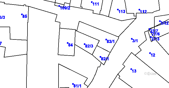Parcela st. 82/3 v KÚ Dyje, Katastrální mapa