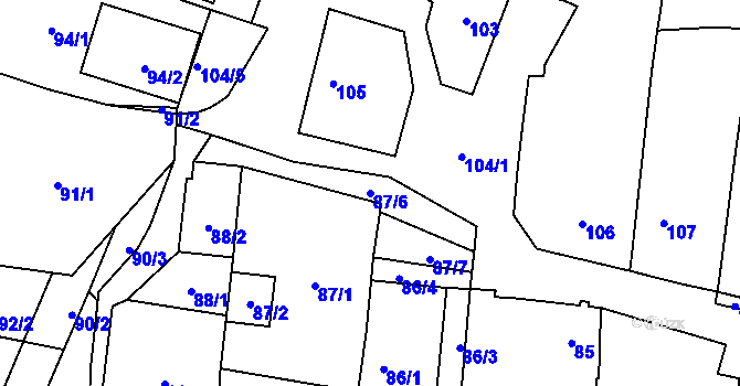 Parcela st. 87/6 v KÚ Dyje, Katastrální mapa