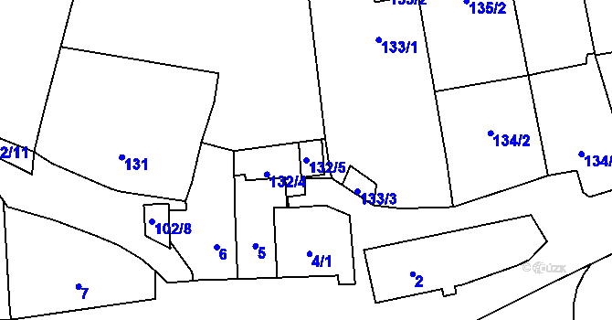Parcela st. 132/5 v KÚ Dyje, Katastrální mapa