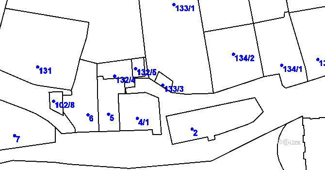 Parcela st. 133/3 v KÚ Dyje, Katastrální mapa