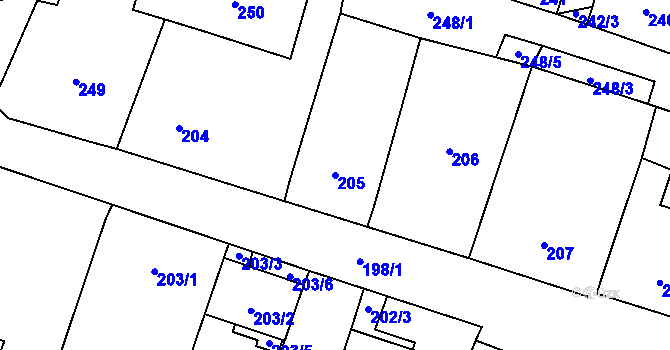 Parcela st. 205 v KÚ Dyje, Katastrální mapa