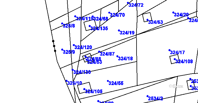 Parcela st. 324/87 v KÚ Dyje, Katastrální mapa