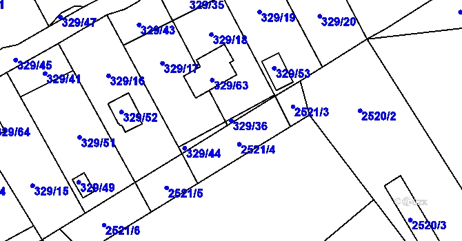 Parcela st. 329/36 v KÚ Dyje, Katastrální mapa