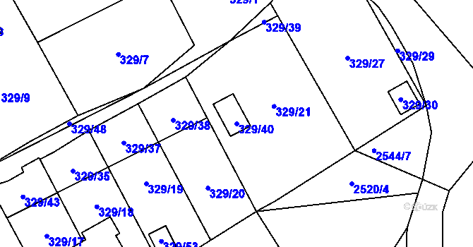 Parcela st. 329/40 v KÚ Dyje, Katastrální mapa