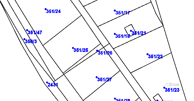 Parcela st. 351/26 v KÚ Dyje, Katastrální mapa