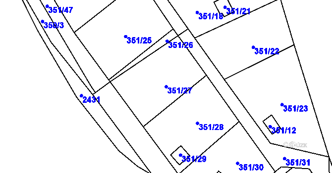 Parcela st. 351/27 v KÚ Dyje, Katastrální mapa