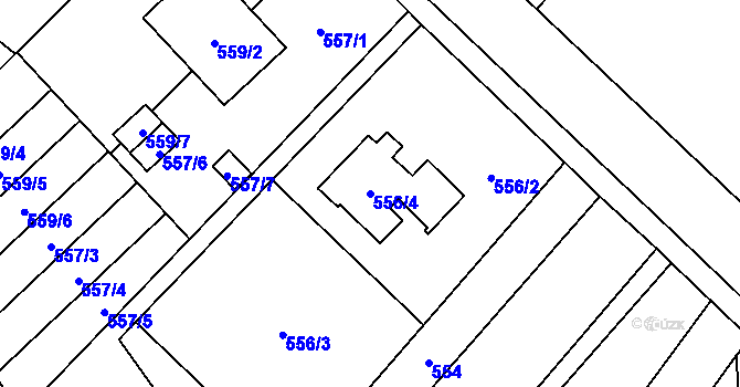 Parcela st. 556/4 v KÚ Dyje, Katastrální mapa