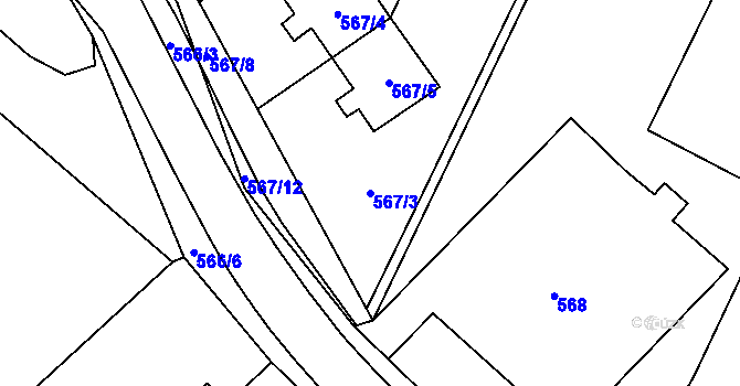Parcela st. 567/3 v KÚ Dyje, Katastrální mapa