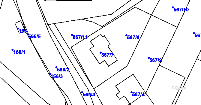 Parcela st. 567/7 v KÚ Dyje, Katastrální mapa