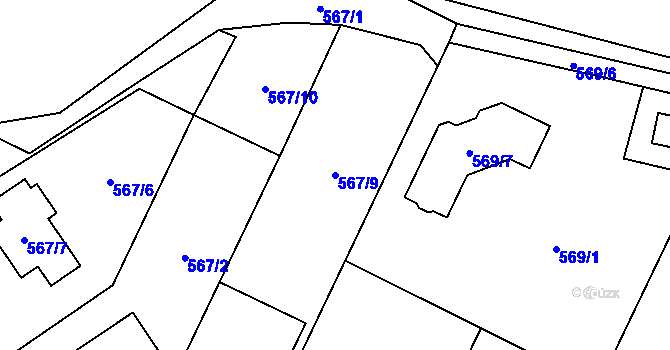 Parcela st. 567/9 v KÚ Dyje, Katastrální mapa