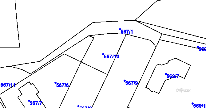 Parcela st. 567/10 v KÚ Dyje, Katastrální mapa
