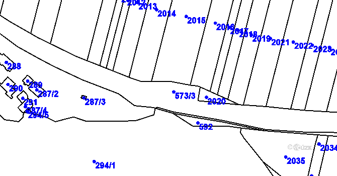 Parcela st. 573 v KÚ Dyje, Katastrální mapa