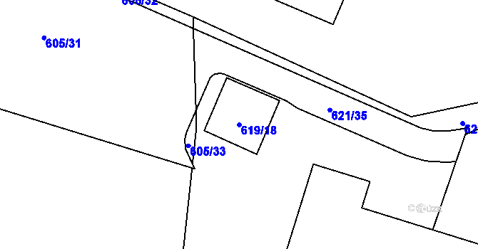 Parcela st. 619/18 v KÚ Dyje, Katastrální mapa