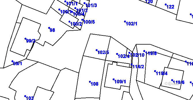 Parcela st. 102/5 v KÚ Dyje, Katastrální mapa