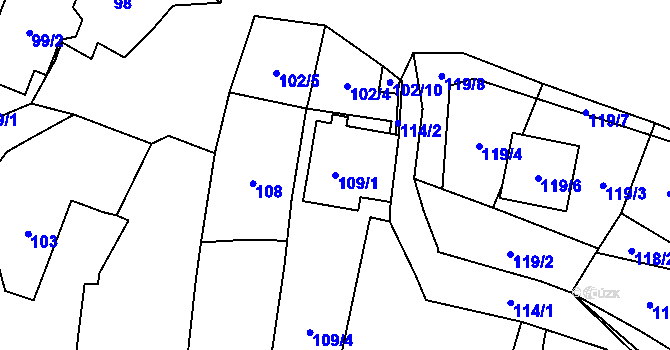Parcela st. 109/1 v KÚ Dyje, Katastrální mapa