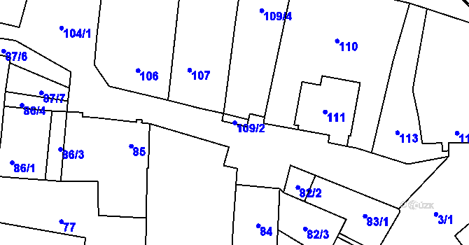 Parcela st. 109/2 v KÚ Dyje, Katastrální mapa