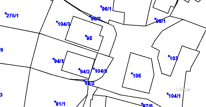 Parcela st. 104/4 v KÚ Dyje, Katastrální mapa
