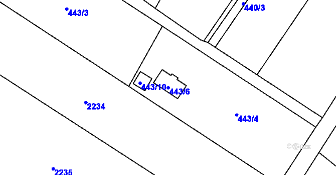 Parcela st. 443/6 v KÚ Dyje, Katastrální mapa
