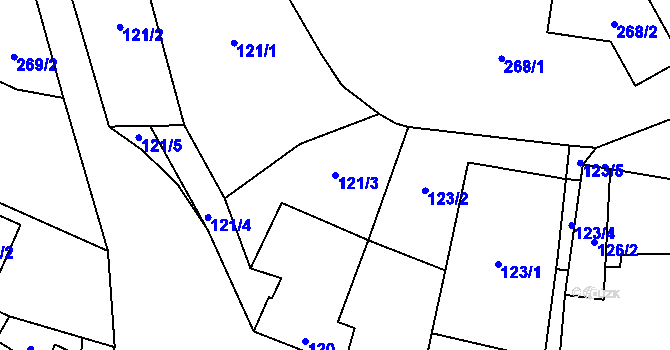 Parcela st. 121/3 v KÚ Dyje, Katastrální mapa