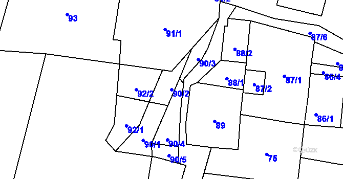 Parcela st. 90/2 v KÚ Dyje, Katastrální mapa