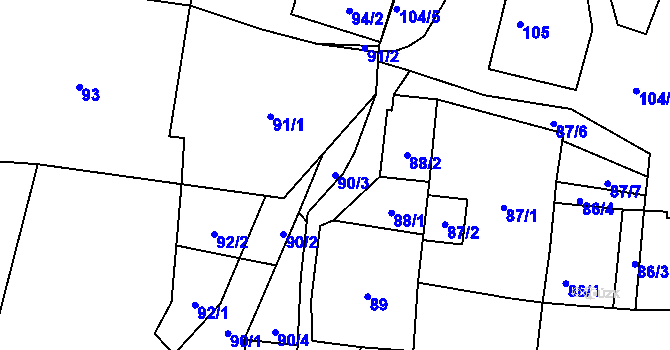 Parcela st. 90/3 v KÚ Dyje, Katastrální mapa