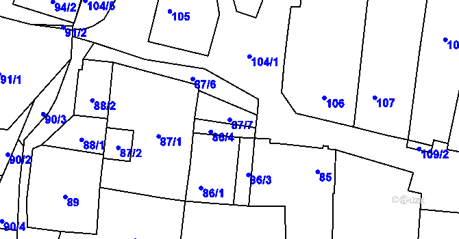 Parcela st. 87/7 v KÚ Dyje, Katastrální mapa