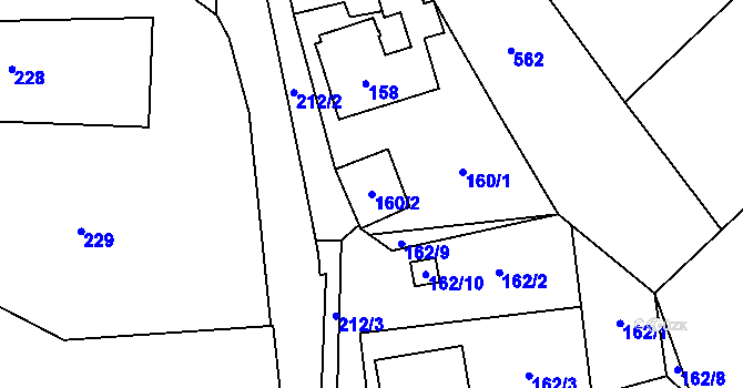 Parcela st. 160/2 v KÚ Dyje, Katastrální mapa