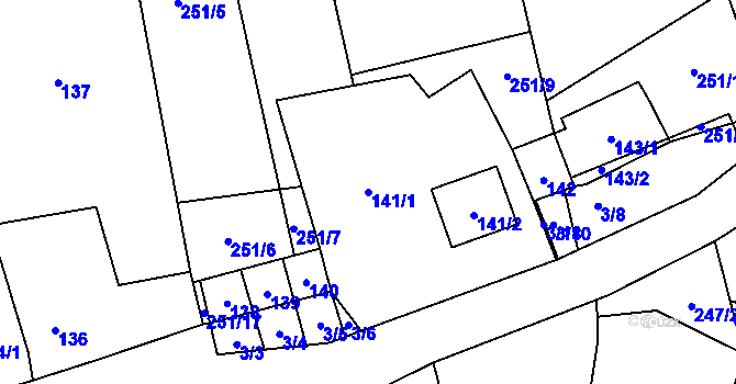 Parcela st. 141/1 v KÚ Dyje, Katastrální mapa
