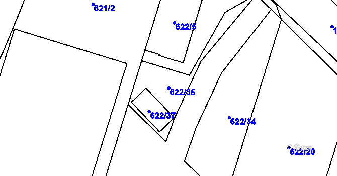 Parcela st. 622/35 v KÚ Dyje, Katastrální mapa