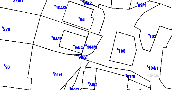 Parcela st. 104/5 v KÚ Dyje, Katastrální mapa