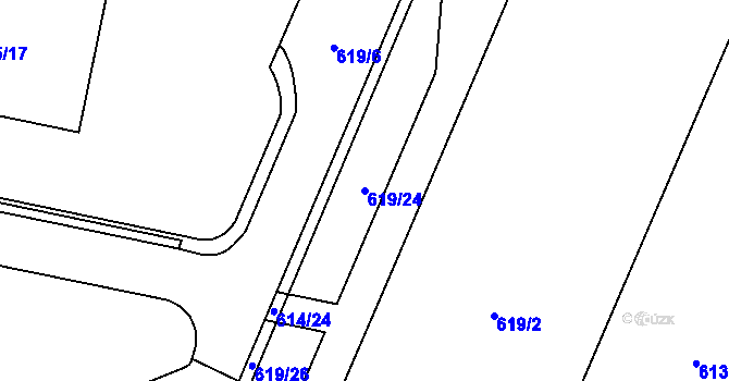 Parcela st. 619/24 v KÚ Dyje, Katastrální mapa