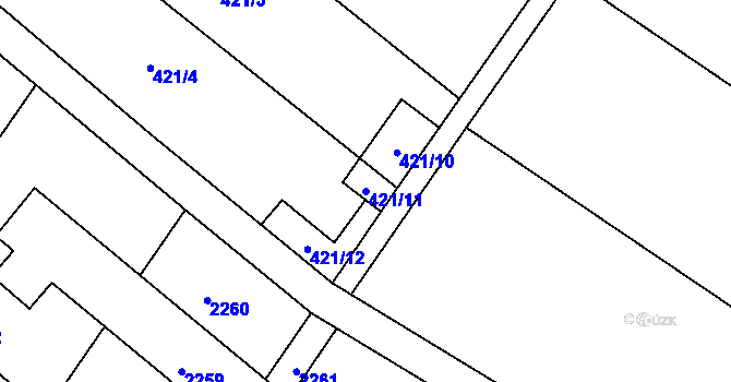 Parcela st. 421/11 v KÚ Dyje, Katastrální mapa