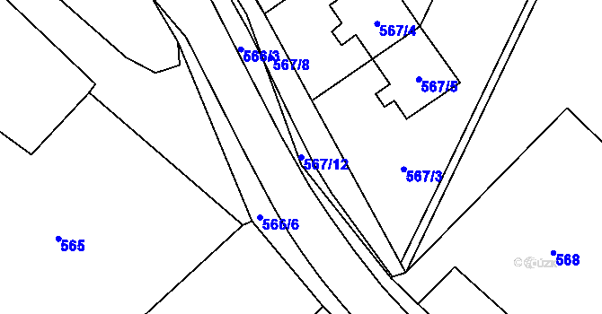 Parcela st. 567/12 v KÚ Dyje, Katastrální mapa