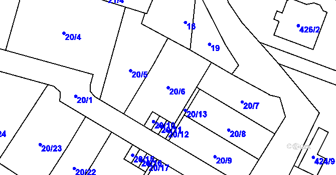 Parcela st. 20/6 v KÚ Dyje, Katastrální mapa