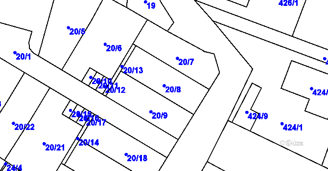 Parcela st. 20/8 v KÚ Dyje, Katastrální mapa