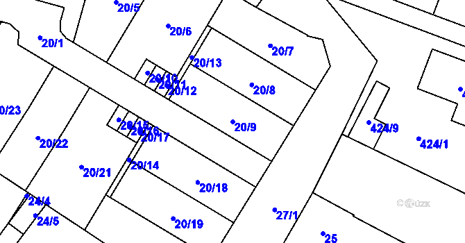 Parcela st. 20/9 v KÚ Dyje, Katastrální mapa