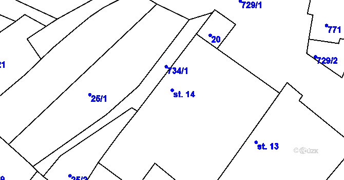 Parcela st. 14 v KÚ Dyjice, Katastrální mapa