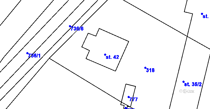 Parcela st. 42 v KÚ Dyjice, Katastrální mapa